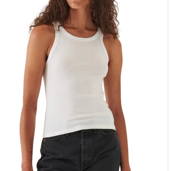Patrick Assaraf - Pima Cotton High Crewneck Tank - White - Large - Picture 1 of 1